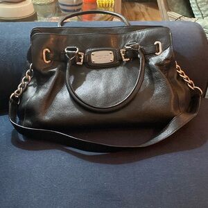 Michael Kors Hamilton Large Satchel Handbag W/Crossbody Strap SilverTone Trims